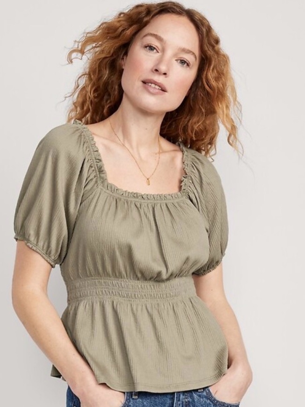Puff-Sleeve Smocked Babydoll Blouse by Old Navy